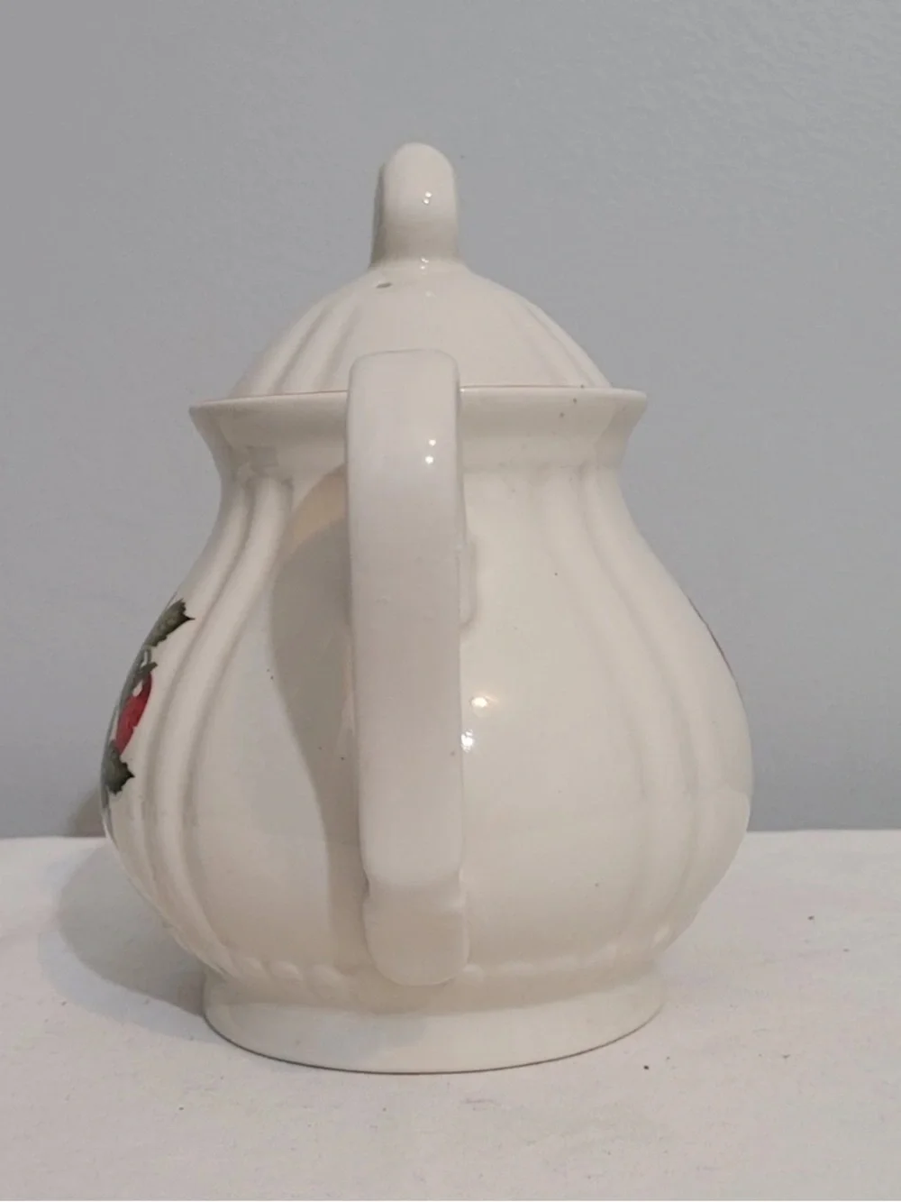 Strawberry Floral Ceramic Teapot With Lid White Small Cottagecore
